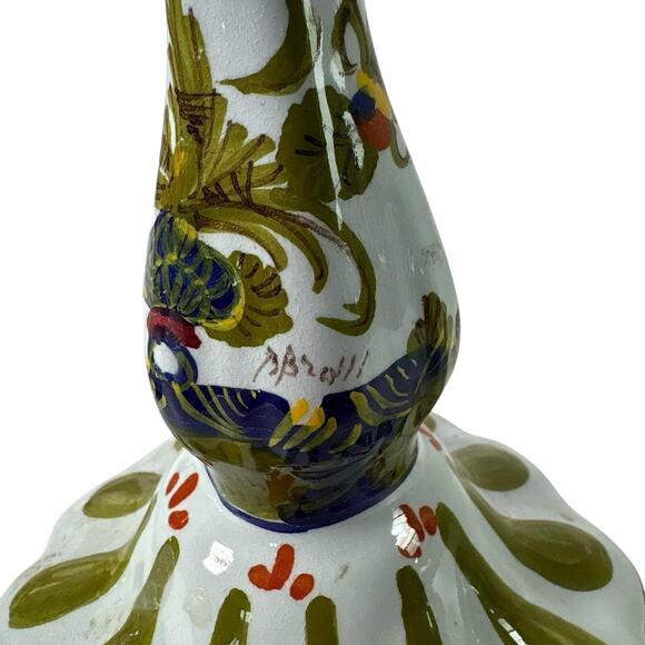 Vintage Hand Painted Italian Faience Candlesticks Floral Majolica Repaired As Is - Picture 16 of 16